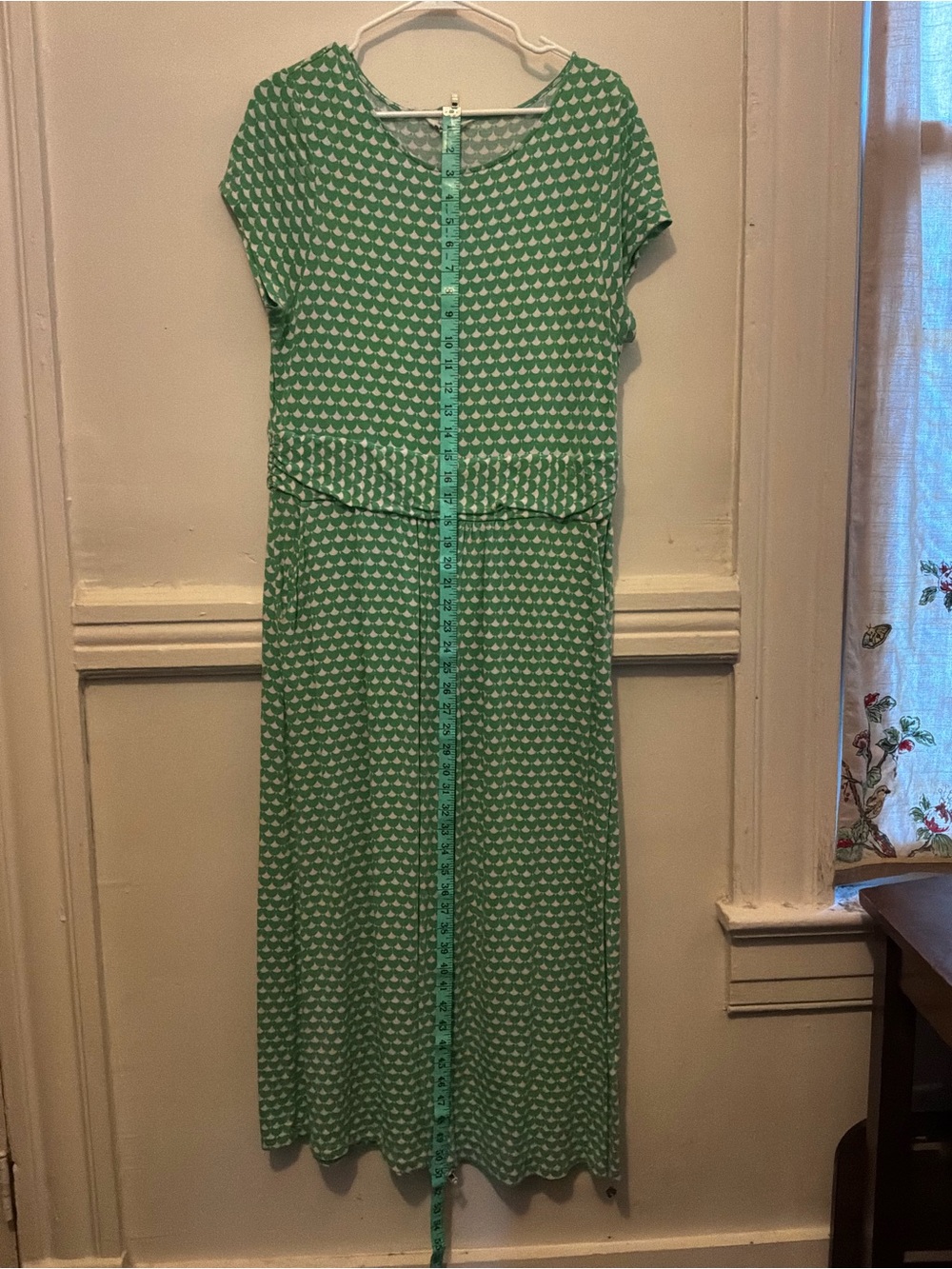 Boden Green and White Short-Sleeve Patterned Maxi Dress